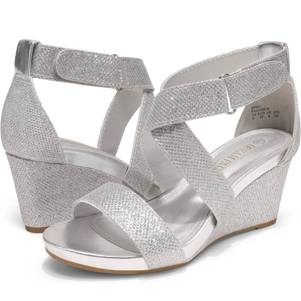 New Silver/Glitter Wedge Heels - Size 8.5